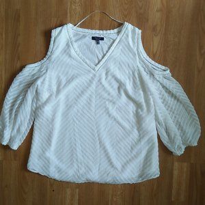 Kaari blue white cold shoulder blouse